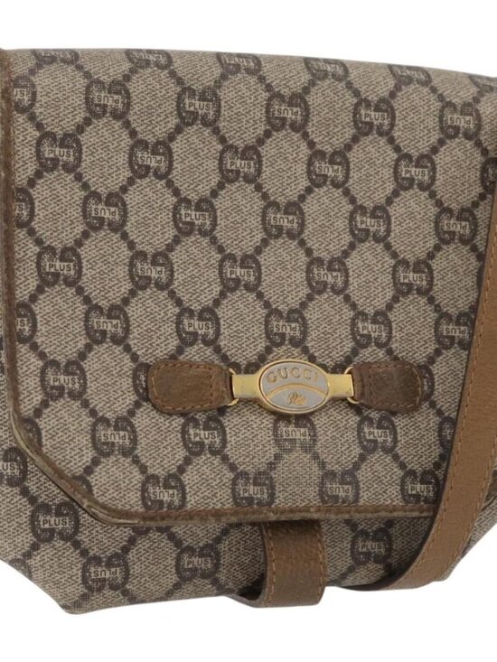 Gucci Handbags - GUCCI GG Plus Supreme Shoulder Bag PVC Beige Gold Auth ka3753